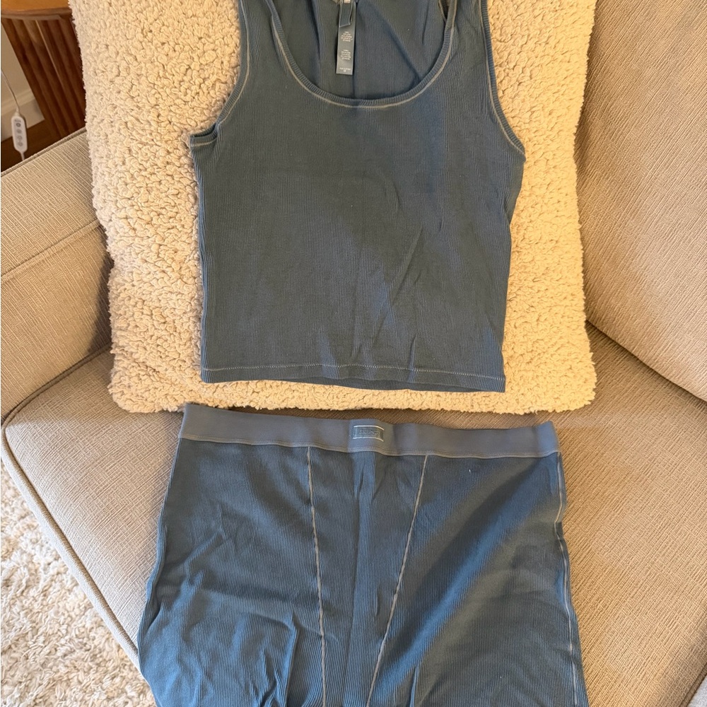 SKIMS Blue Tank Top and Boxer Short Set